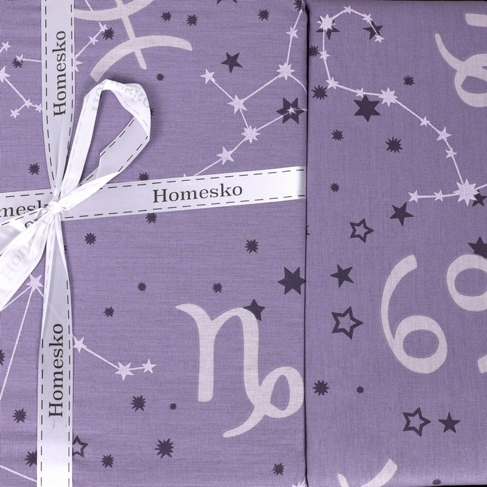 Set lenjerie de pat, HOMESKO, 4 piese, 160x200+35cm, 200x220cm, 50x70cm, Bumbac, 200x220cm, Mov, Cu model, 200x220cm, Turcia