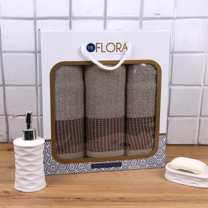 Set prosoape, MK HAVLU, 3 piese, Bumbac, 50x90 cm, 70x140 cm, Bej