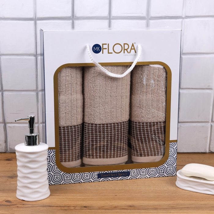 Set prosoape, MK HAVLU, 3 piese, Bumbac, 50x90 cm, 70x140 cm, Crem