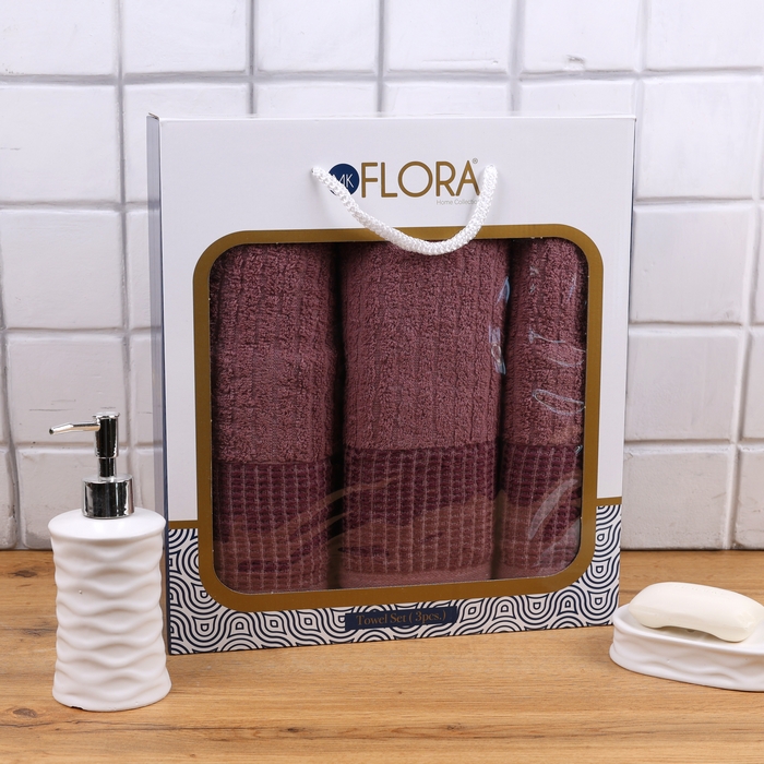 Set prosoape, MK HAVLU, 3 piese, Bumbac, 50x90 cm, 70x140 cm, Violet