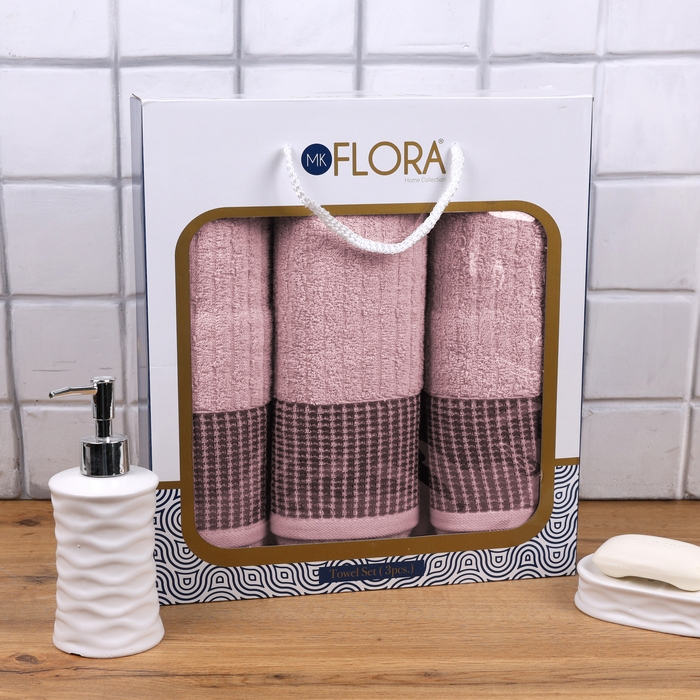 Set prosoape, MK HAVLU, 3 piese, Bumbac, 50x90 cm, 70x140 cm, Pudra