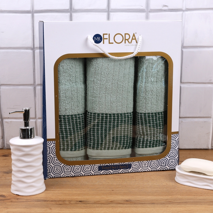 Set prosoape, MK HAVLU, 3 piese, Bumbac, 50x90 cm, 70x140 cm, Verde
