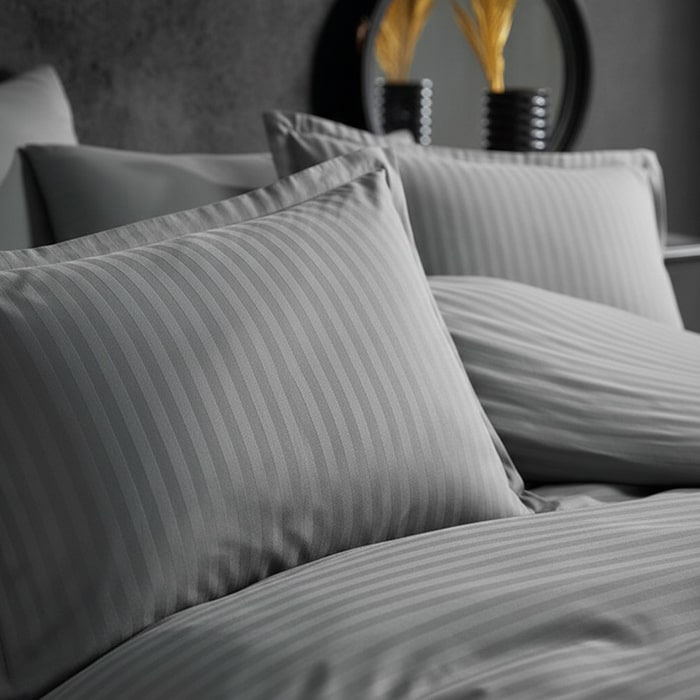 Bedsheet with elastic and pillowcases set, IRINA HOME, 3 pieces, 180x200+30 cm, 50x70cm, Cotton, Gray, Turkey