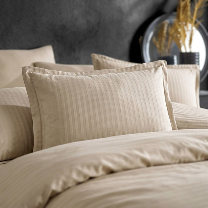 Bedsheet with elastic and pillowcases set, IRINA HOME, 3 pieces, 180x200+30 cm, 50x70cm, Cotton, Beige, Turkey