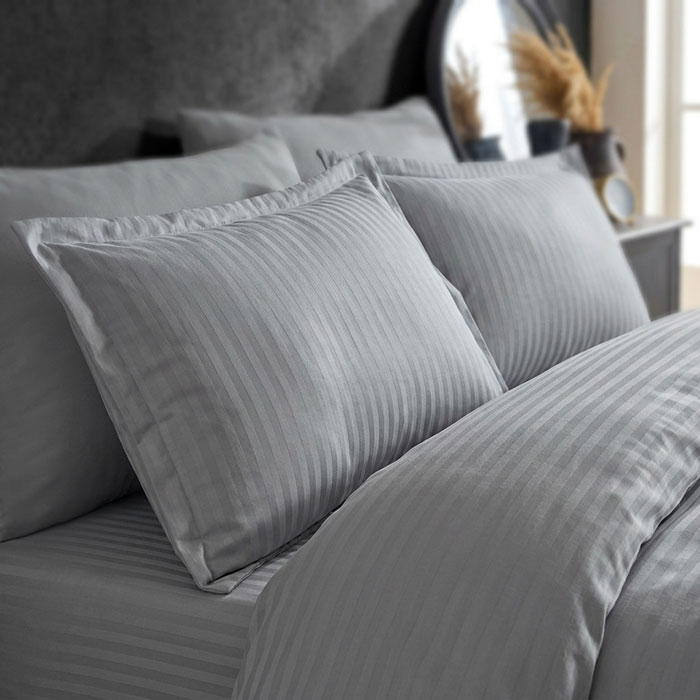 Bedsheet with elastic and pillowcases set, IRINA HOME, 3 pieces, 180x200+30 cm, 50x70cm, Cotton, Light Gray, Turkey