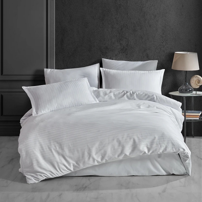 Set cearsaf cu elastic si fete de perna, IRINA HOME, 3 piese, 180x200+30 cm, 50x70cm, Bumbac, Alb