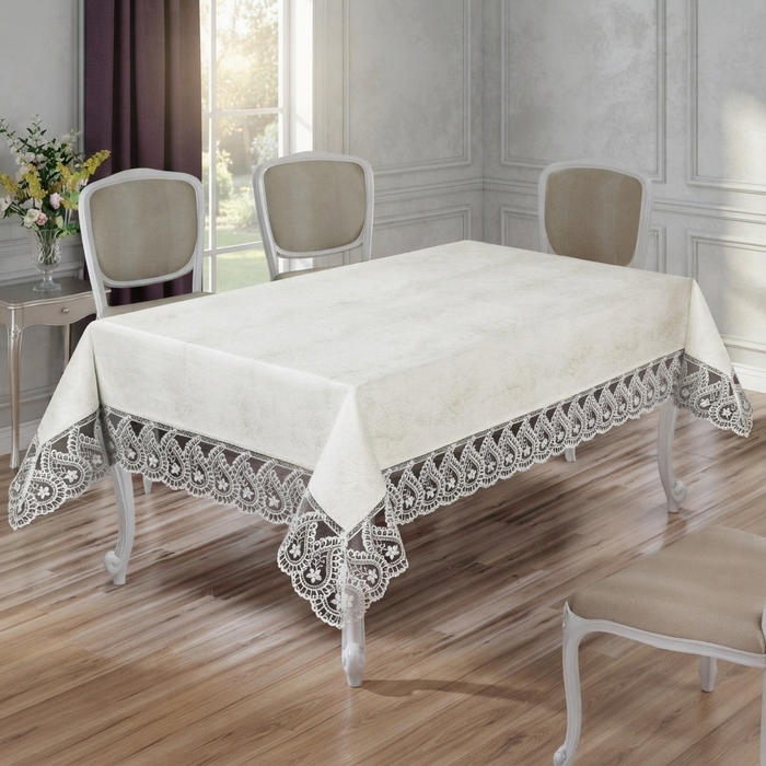 Скатерть, ATAK HOME, 160x220 cм, 10 человек, Velour, Кремовый, Полиэстер