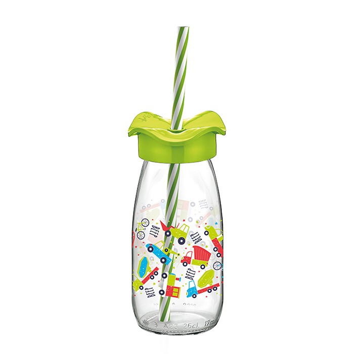 Sticla apa, RENGA, Firfir, 250ml, Sticla, Cu capac, Plastic, Culori in asortiment