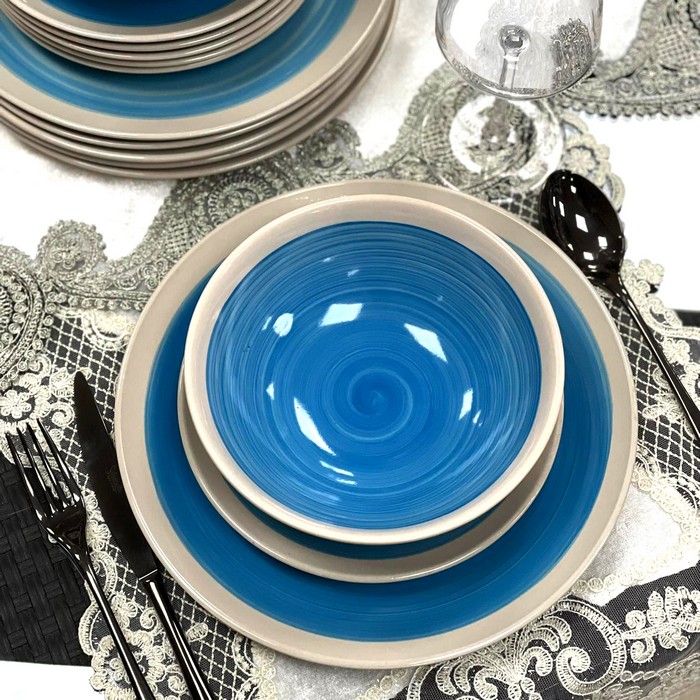 Serviciu de masa, GS TABLEWARE, Ceramica, Albastru/Bej, 18 piese, 27cm, 27cm, 18cm