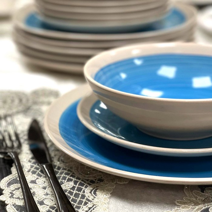 Serviciu de masa, GS TABLEWARE, Ceramica, Albastru/Bej, 18 piese, 27cm, 27cm, 18cm