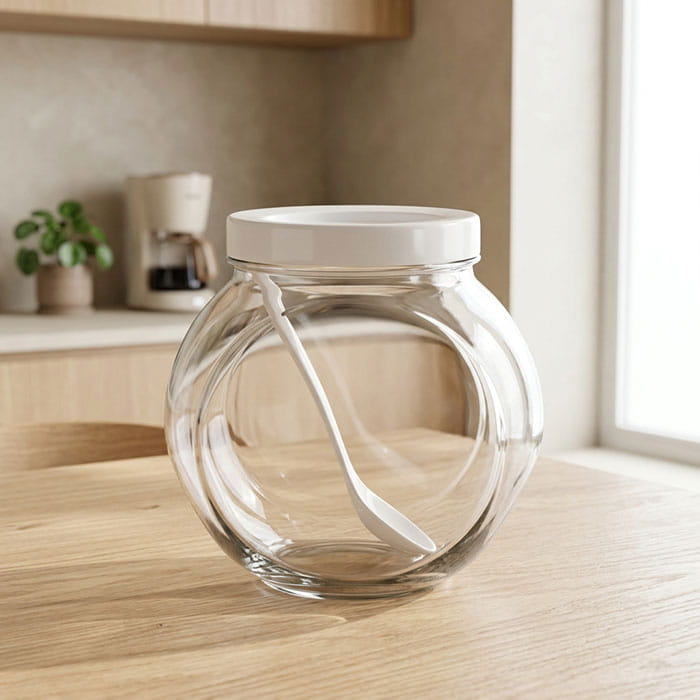 Recipient depozitare, Everglass, Sticla, 1730ml, Transparent/Alb, Cu capac