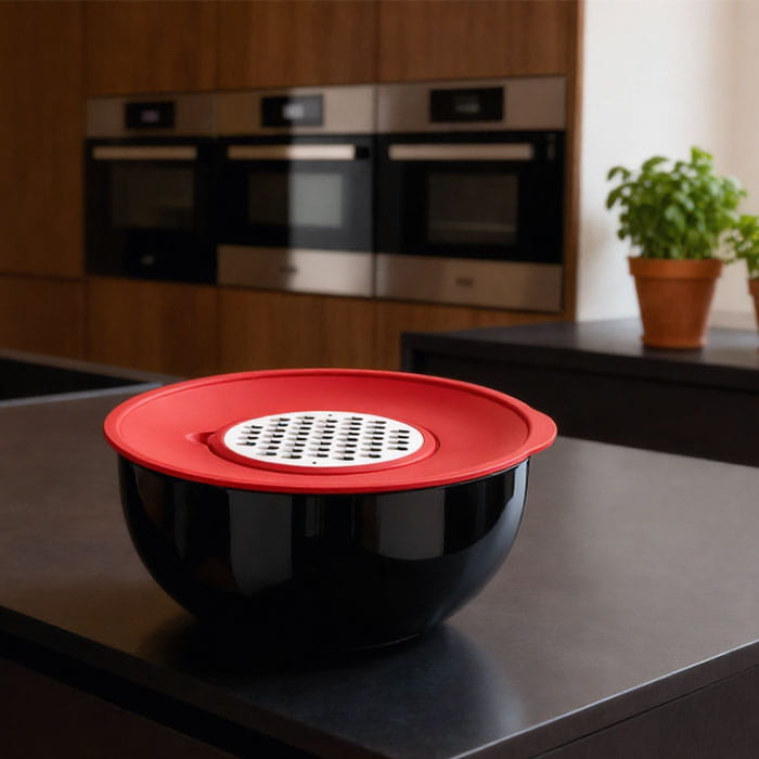 Bowl, VIALEX, 24 cm, 4.6 L, Plastic, Red/Black