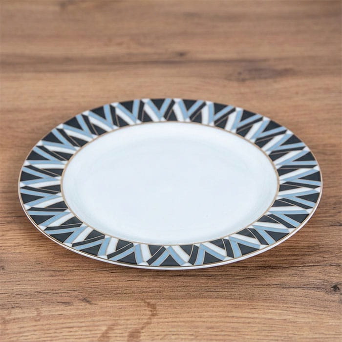 Farfurie, BACCHARIS, Portelan, Plata, 19cm, Alb/Albastru/Negru, Cu imprimeu, Rotunda, Farfurie plata