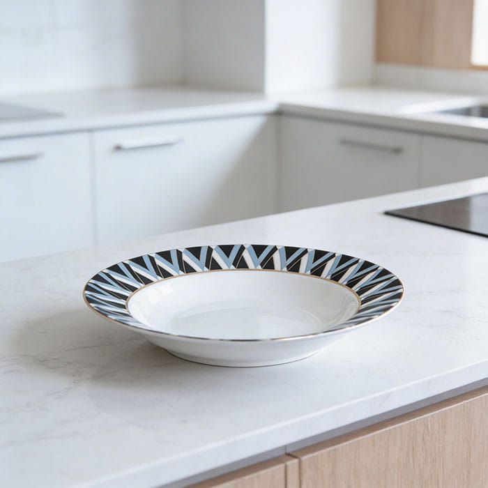 Глубокая тарелка, BACCHARIS, Фарфор, 20cm, Белый/Синий/Черный, C рисунком, Круглый, Глубокая тарелка