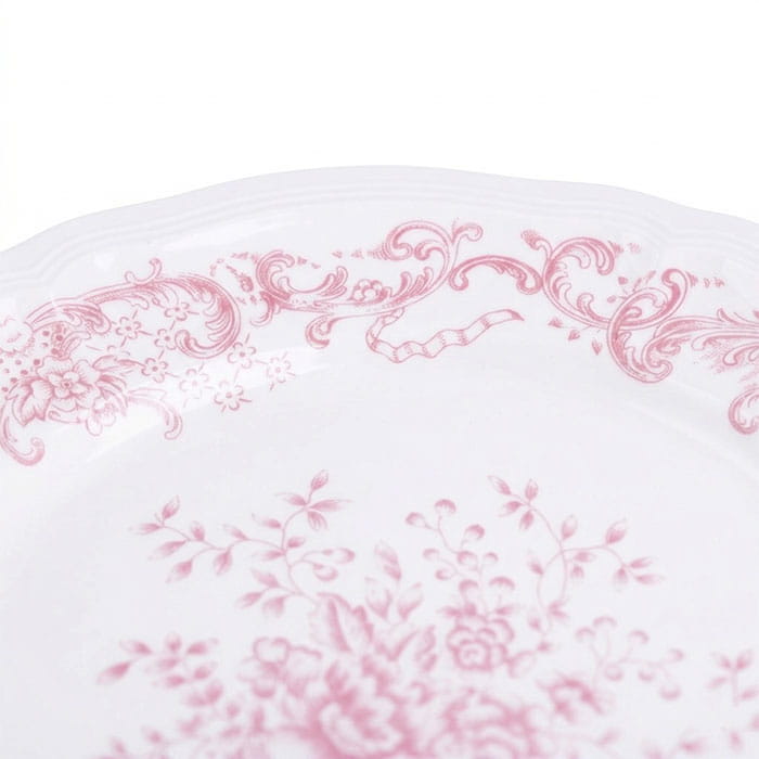 Farfurie plata, GS, 20.3cm, Alb/Roz, Cu imprimeu, Ceramica, Rotunda, Farfurie plata