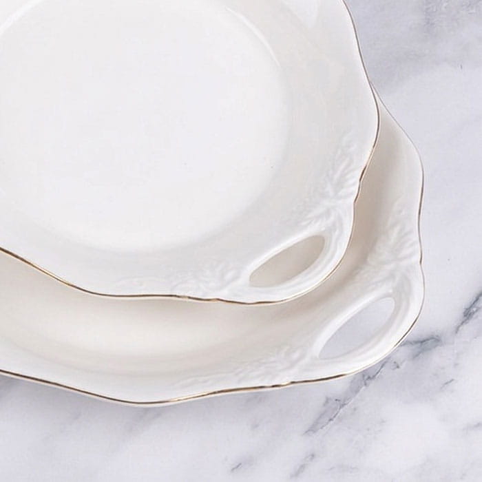 Set 2 platters, GS, Ceramics, 2 pieces, 26.7 cm, 31.7 cm, White, Handles, Set of platter