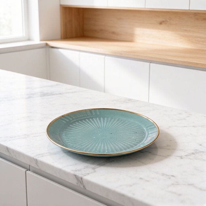 Flat plate, GS, Ceramics, Green/Golden, 19.5cm, Round, Plate