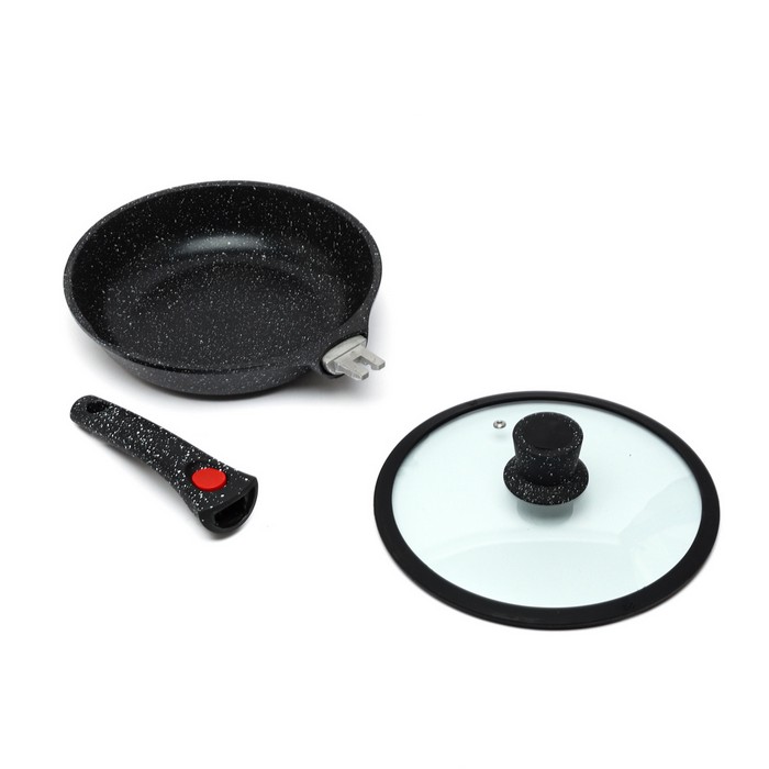 Tigaie, UCC LIFE, Aluminiu, 24 cm, Antiaderent, 2.2 mm, Cu capac, Maner Detasabil