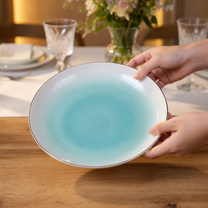Platou, GS, Portelan, 25cm, Alb/Albastru, Rotunda, Platou
