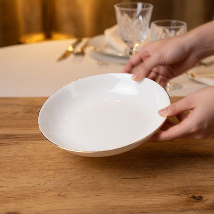 Тарелка, GS, New Bone China, 23 см, Белый, Круглый, Глубокая тарелка