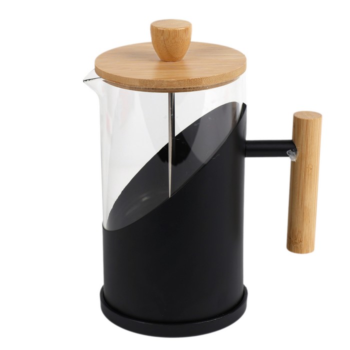 Infuzor, NO NAME, Sticla/Plastic/Bambus, 600 ml, Negru/Transparent, Bambus, Mat, Infuzor
