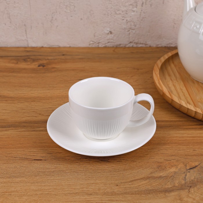 Cana cu farfurioara, Bomei Porcelain, Portelan, Alb, 330ml