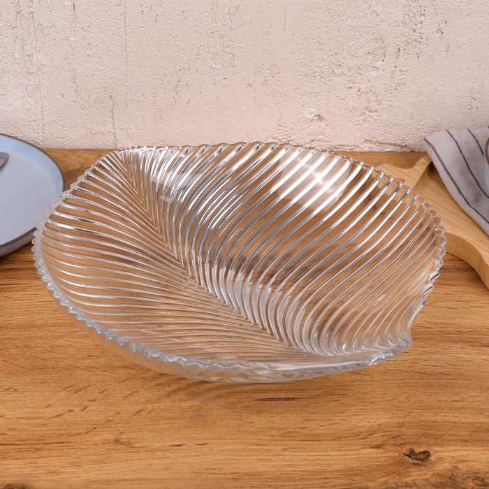 Platou, LIRMARTUR, Sticla, Transparent, 28cm, 7.5cm, Frunza, Platou