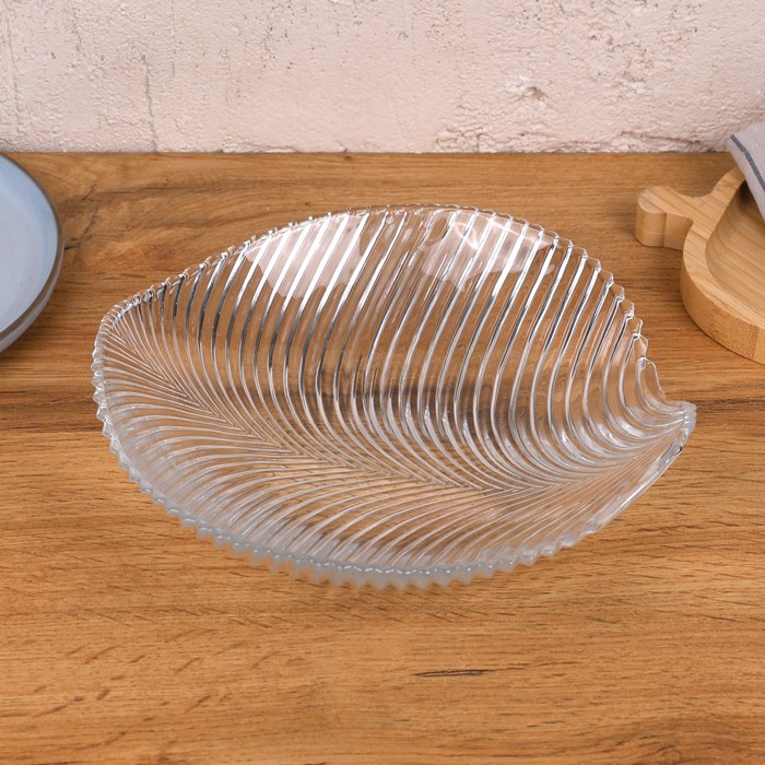 Platou, FAQIANG, Sticla, Transparent, 23 cm, Frunza, Platou
