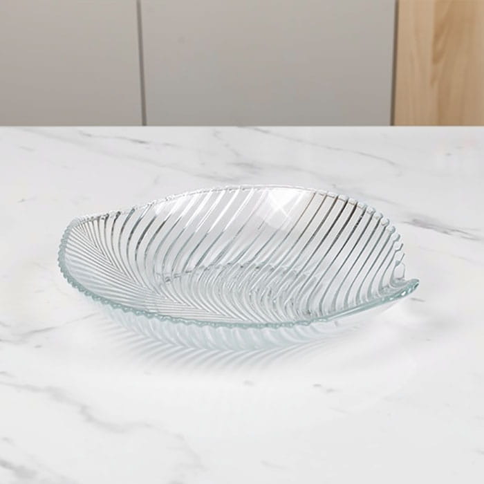 Platou, FAQIANG, Sticla, Transparent, 23 cm, Frunza, Platou