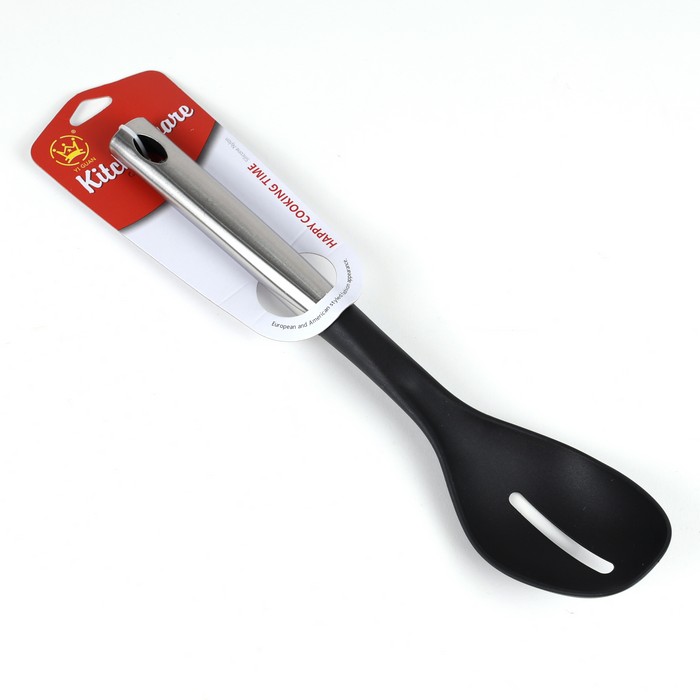 Perforated spoon, YI GUAN, Stainless Steel/Plastic, Black/Metallic, 30cm