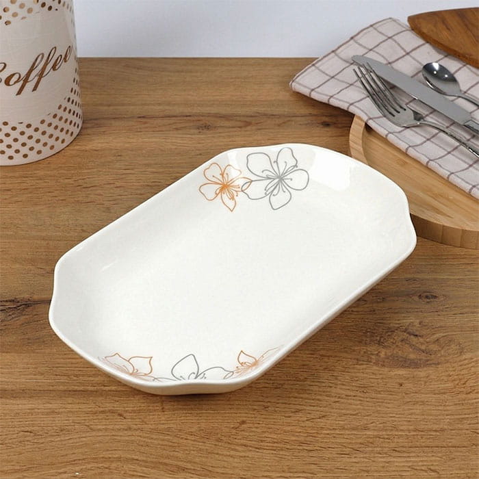 Platter, BRILLIANT, Porcelain, Oval, 27cm, White/Gray, With print, Platter