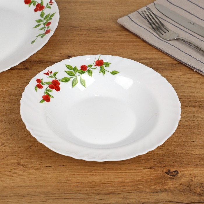 Soup plate, CELLO, Imperial Decorated Imperial Rose, 21cm, Opal, White, With print, Round, Soup plate