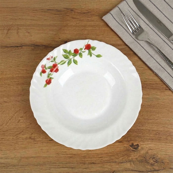 Soup plate, CELLO, Imperial Decorated Imperial Rose, 21cm, Opal, White, With print, Round, Soup plate