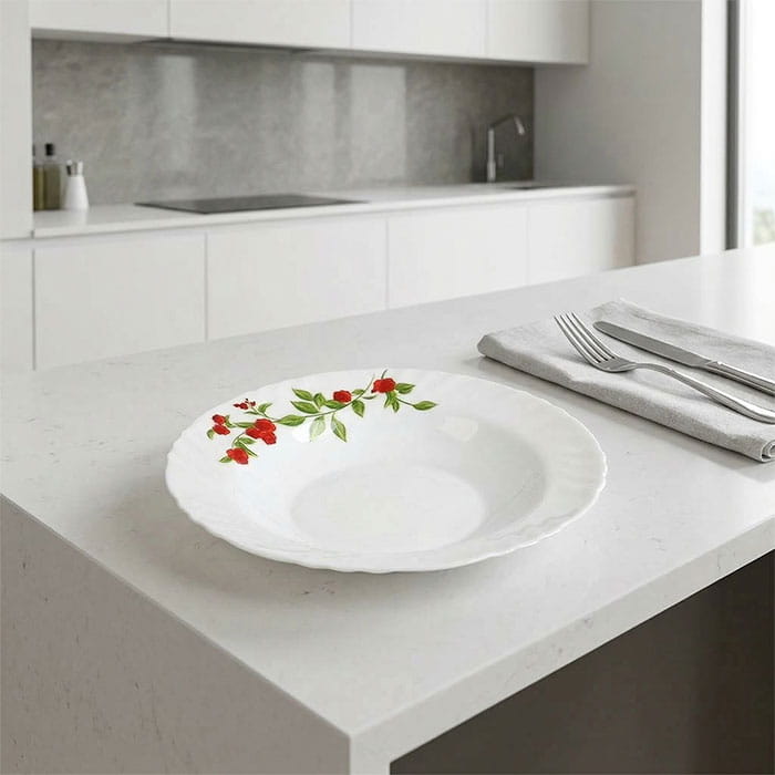 Soup plate, CELLO, Imperial Decorated Imperial Rose, 21cm, Opal, White, With print, Round, Soup plate