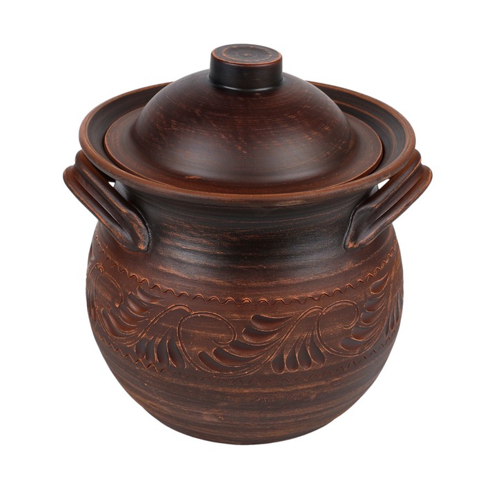 Кастрюля для печи, ORIENS, Argila, 5 л, С крышкой, С 2 ручками, Резка, Коричневый, Матовый