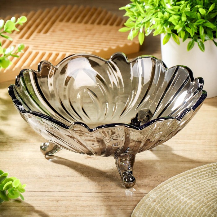 Fruit bowl, JINGYUAN, Glass, Transparent/Grey, Embossed, 23.5cm, 10cm