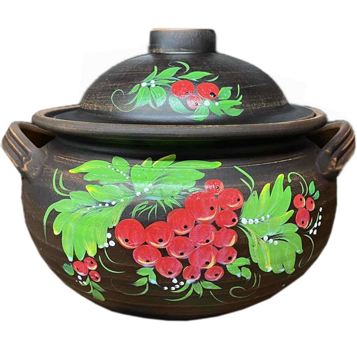 Горшок для печи, ORIENS, Argila, 4 Л, Мак, С крышкой, С 2 ручками, C рисунком