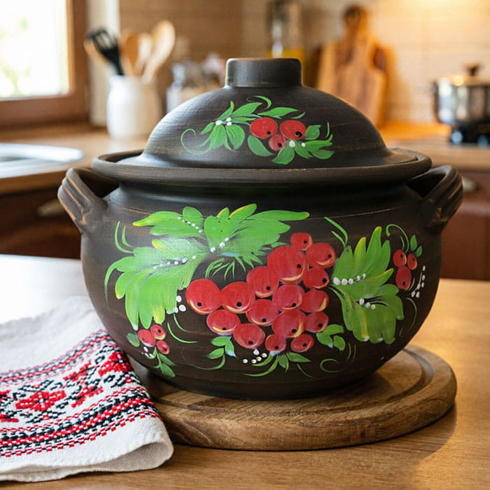 Горшок для печи, ORIENS, Argila, 4 Л, Мак, С крышкой, С 2 ручками, C рисунком