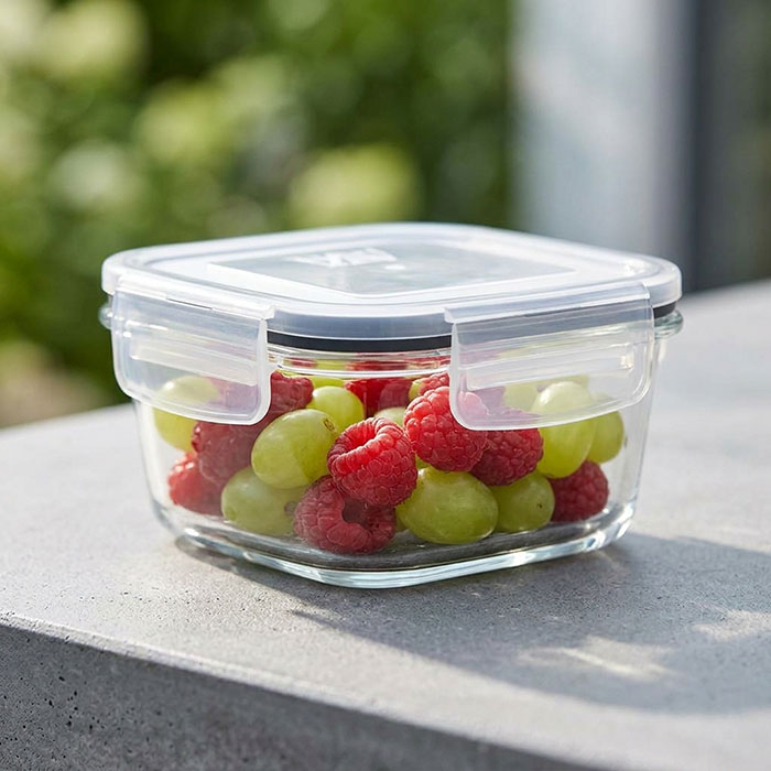 Container, LAV, 2 compartimente, Sticla, Cu capac, 720ml, Transparent