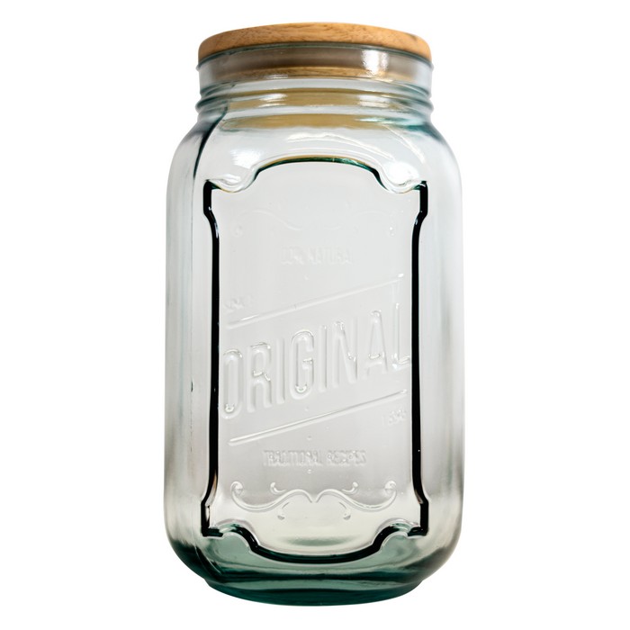 Recipient depozitare, SAN MIGUEL, Sticla, Cu capac, 1.9L, 22cm, 12.5cm, T/MADERA