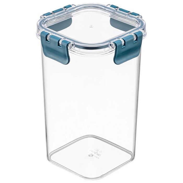 Container, SOFT CHEF, Plastic, 1400 ml, 12 cm, 12 cm, 18.5 cm, Transparent/Albastru, Cu capac