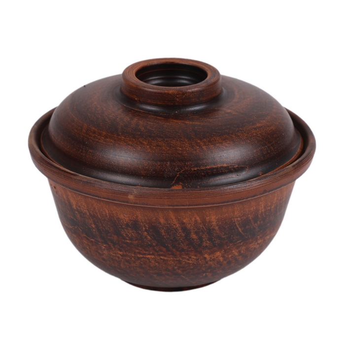 Oala cuptor, ORIENS, Argila, 600 ml, Cu capac, Cu 2 manere, Maro
