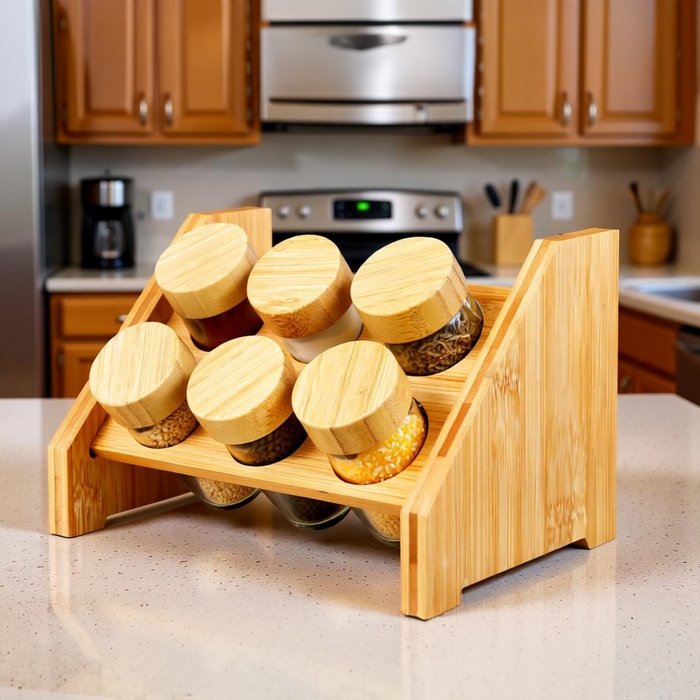 Condiment container set, GS, Glass/Bamboo, 6 pieces