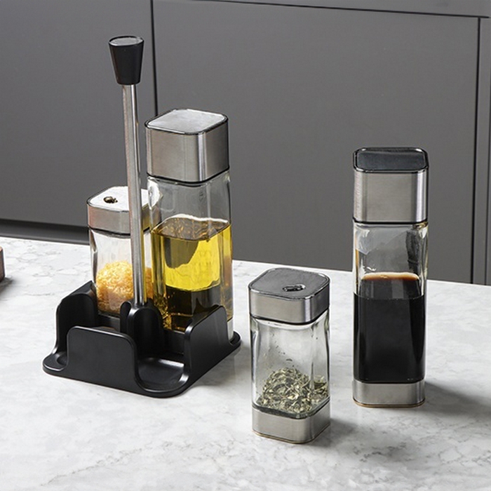 Condiment container set, GS, Metal/Glass