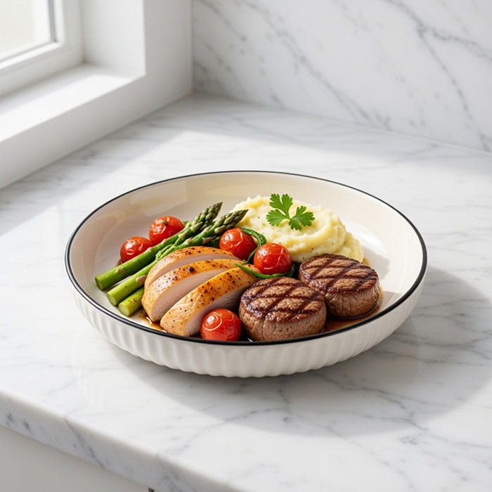 Farfurie plata, GS, New Bone China, 25.9 cm, Alb, 3.7cm, Rotunda, Farfurie plata