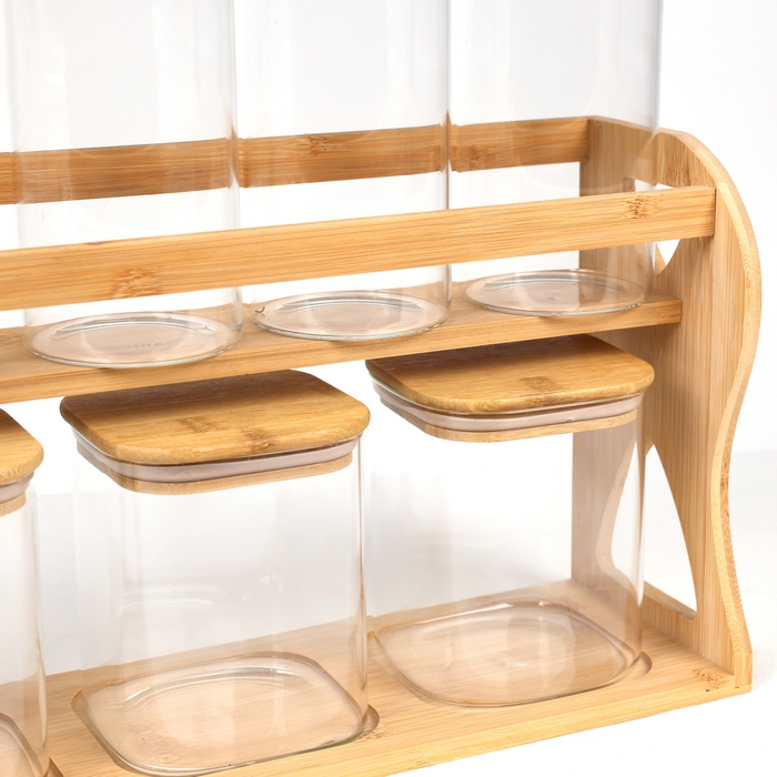 Condiment container set, GS, Glass/Bamboo, 8 pieces