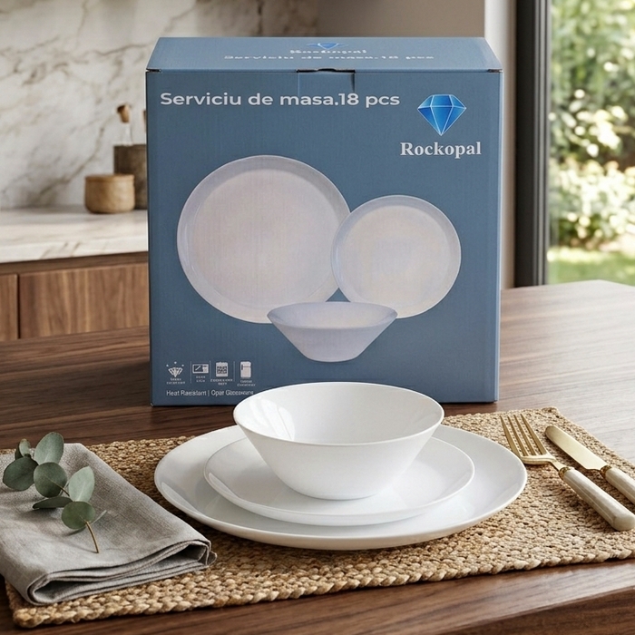 Set vesela, ROCKOPAL, Opal, 18 piese, Alb, Straight