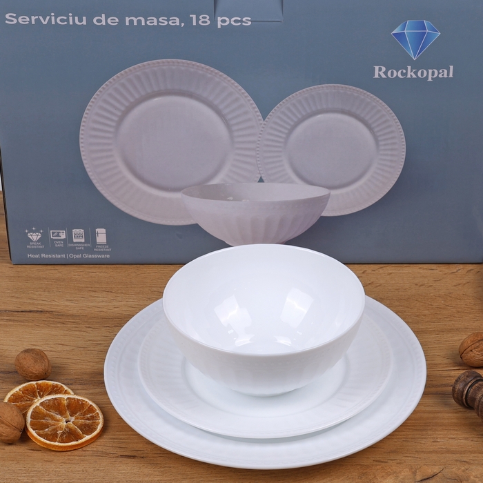 Set vesela, ROCKOPAL, Opal, 18 piese, Alb, Roma