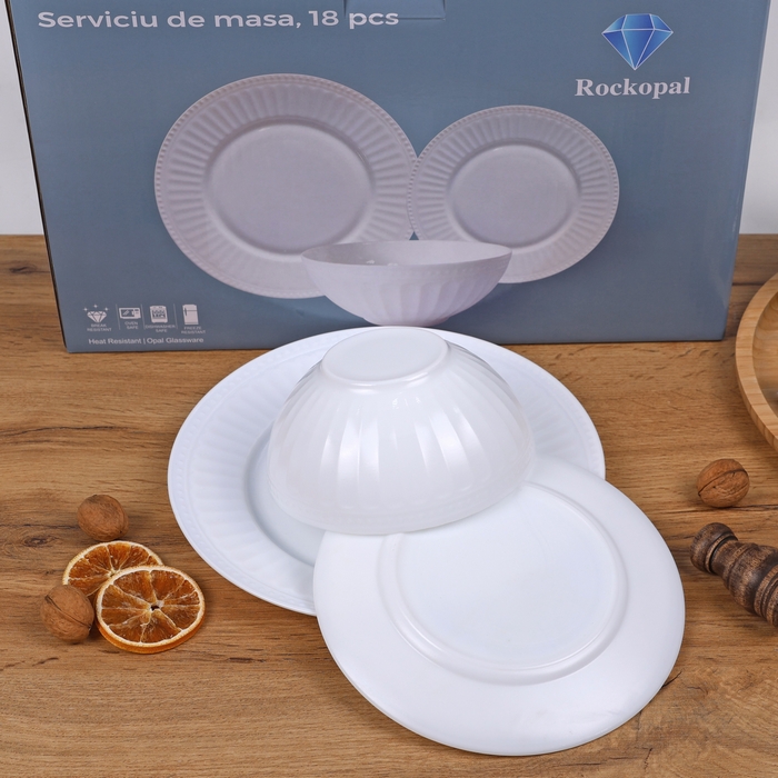 Set vesela, ROCKOPAL, Opal, 18 piese, Alb, Roma