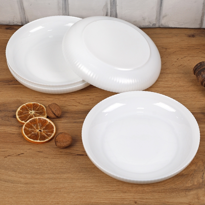 Set farfurie adanca, ROCKOPAL, Opal, 559 ml, 4 piese, 20 cm, Alb, Streams, Rotunda, Farfurie adanca